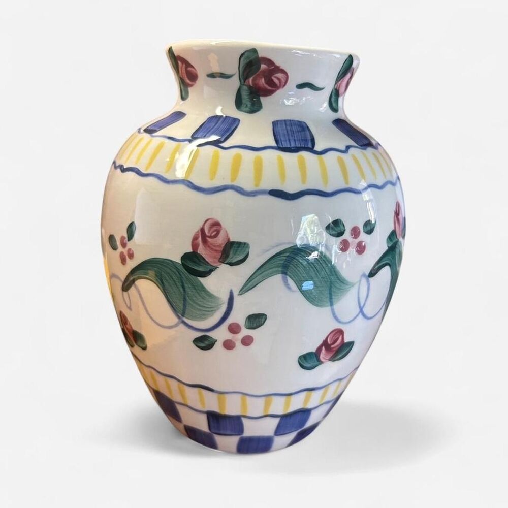 Hand Painted Coquette Style Signed Segard 7" Ceramic Vase